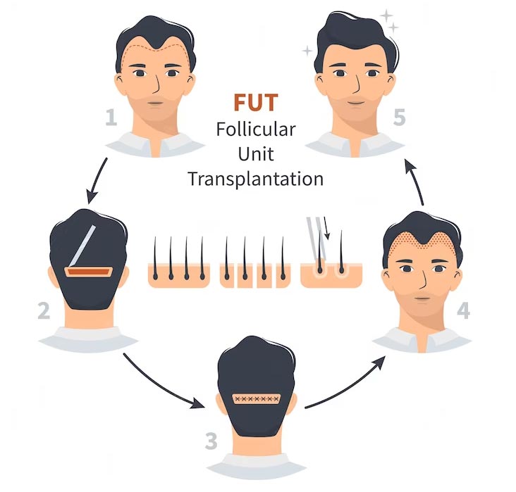 مراحل اصلی کاشت مو به روش fut